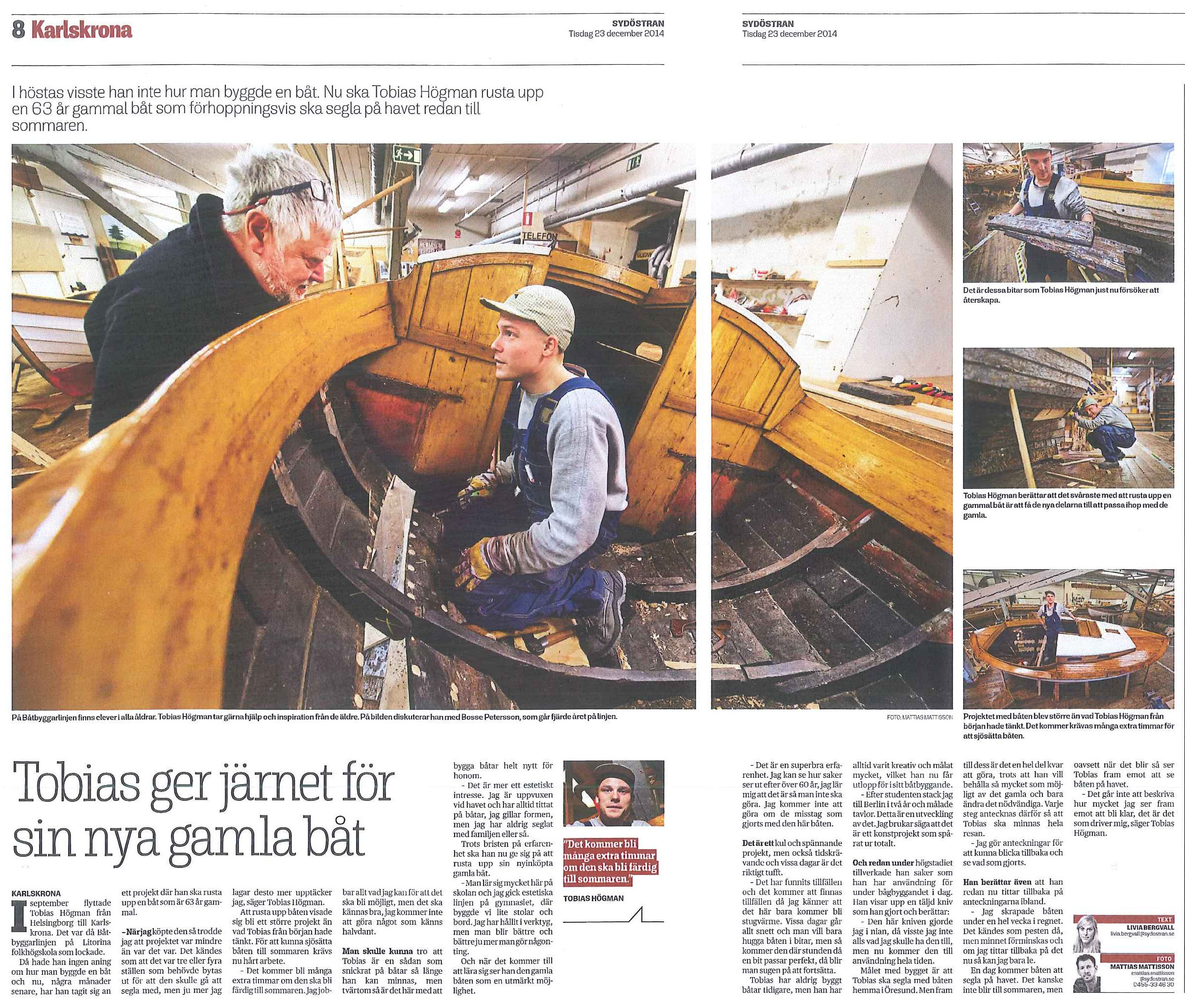 Artikel om Tobias — vår båtbyggare