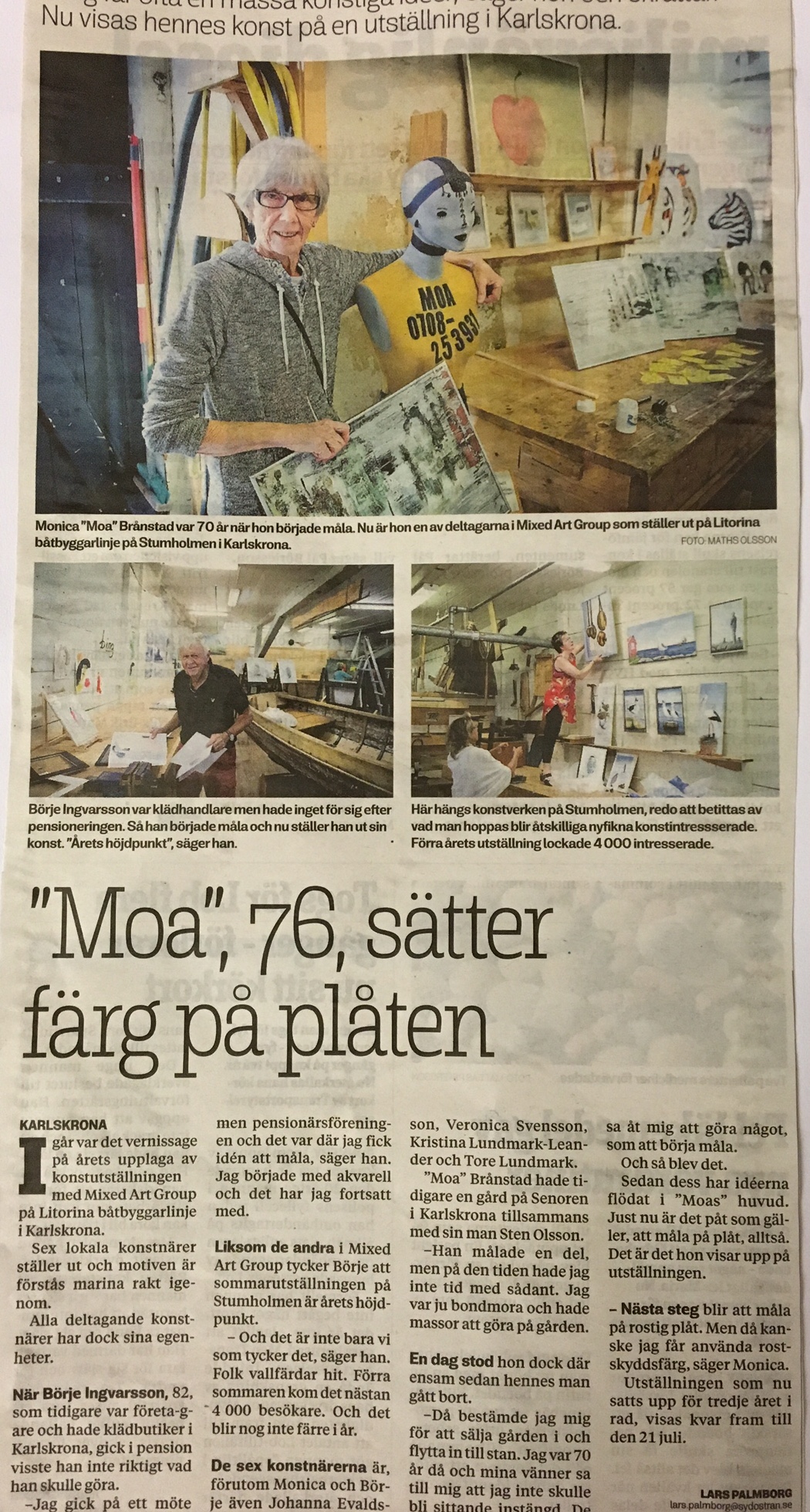 Sydöstranreportage om utställningen i Slup och Barkasskjulet