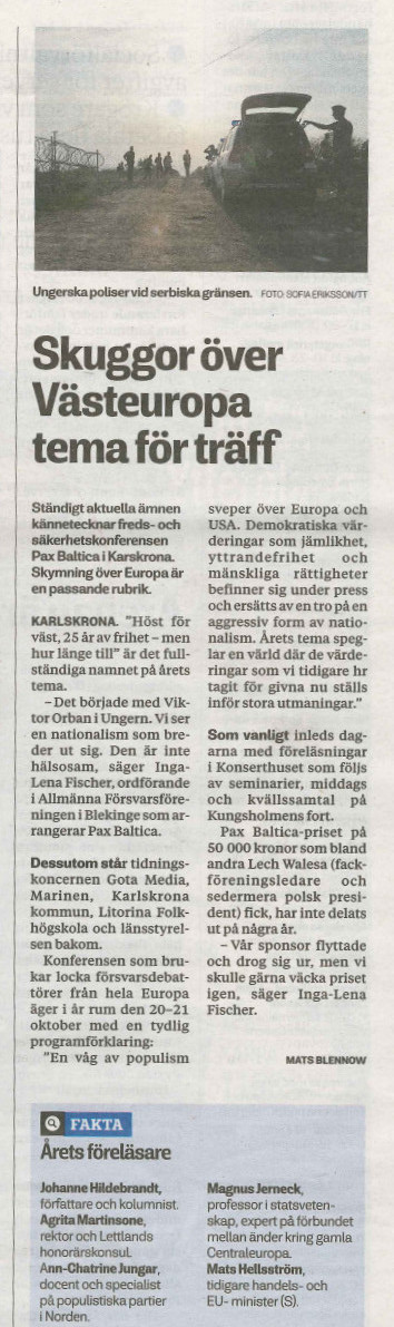 Skuggor över Västeuropa tema för Pax Baltica