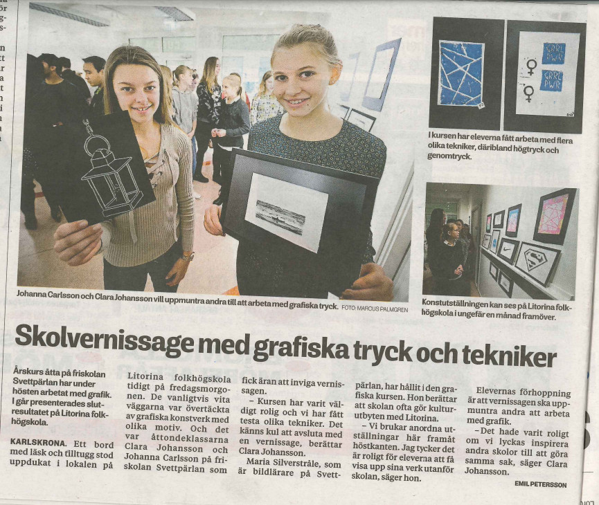 Skolvernissage med grafiska tryck och tekniker